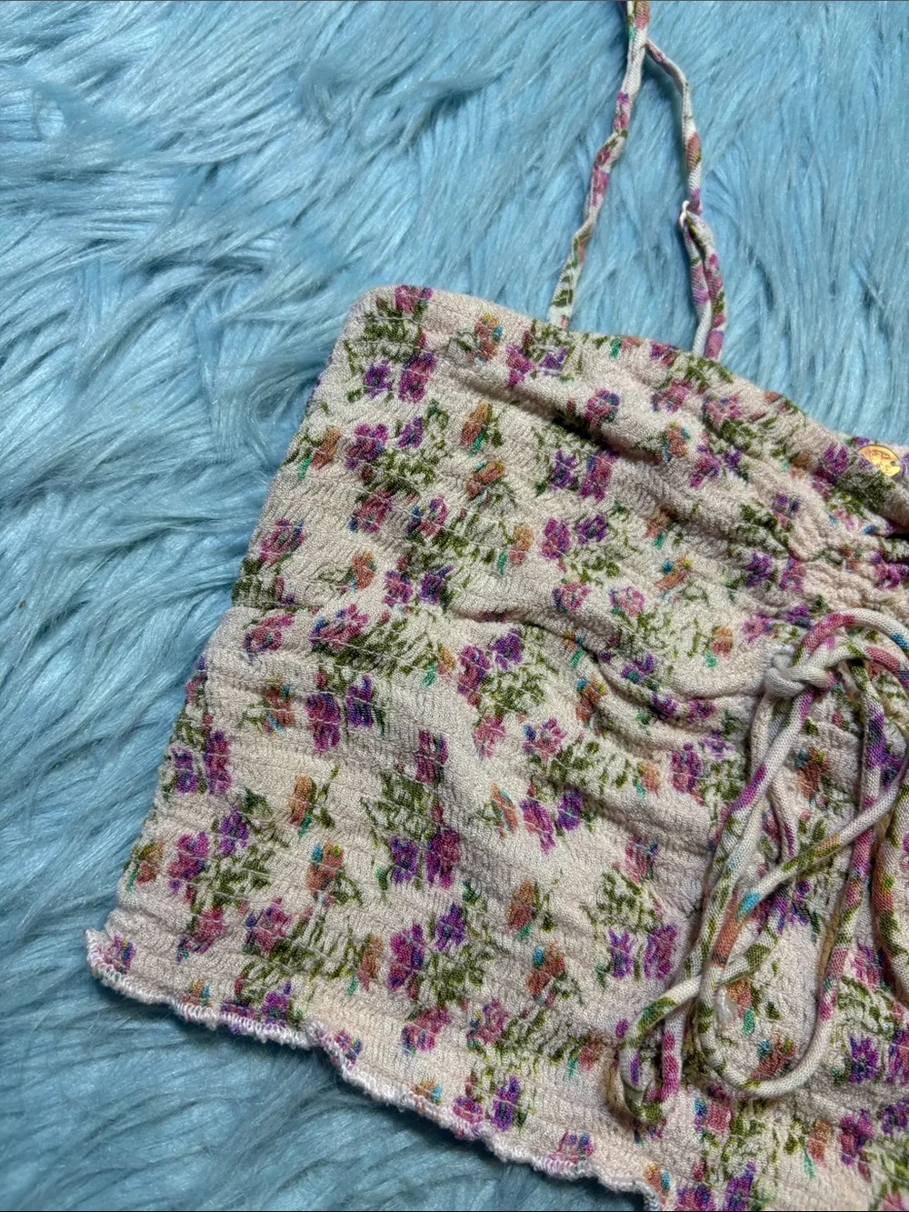 Free People One Floral Smocked Crop Tank sz XS